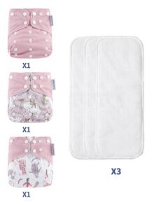 Coola Peach 3入組嬰兒兔子&蝴蝶樣式布尿布&3入組尿布村里適用於日常生活 - 淺粉色 - 查看 2