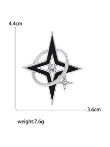 1pc Fashionable Four-pointed Star Brooch With Rhinestone Accent, Unisex Design, 2 Colors Available, Great Gift For Accessories Lovers - Silver - View 6