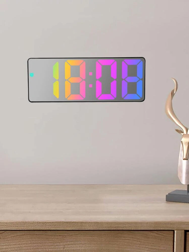 1pc Color Changing Digital Alarm Clock With Night Light, Bedside Table Lamp With Colorful Font & Display, Battery/USB Powered, With Date, Temperature, Snooze Function, Adjustable Brightness, LED Dimming Mode, Bedroom Decor Clock - Beige - View 4