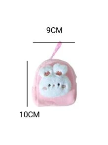 兒童毛茸茸卡通兔頭裝飾滌綸拉鍊可愛零錢包 - 粉色 - 查看 7