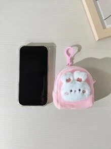 兒童毛茸茸卡通兔頭裝飾滌綸拉鍊可愛零錢包 - 粉色 - 查看 4