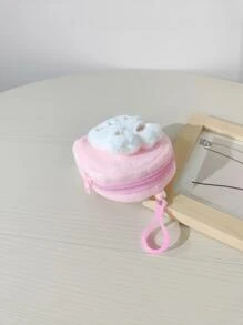 兒童毛茸茸卡通兔頭裝飾滌綸拉鍊可愛零錢包 - 粉色 - 查看 5