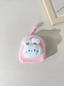 兒童毛茸茸卡通兔頭裝飾滌綸拉鍊可愛零錢包 - 粉色 - 查看 3