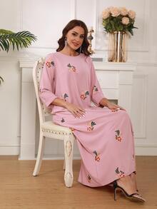 Robe Tunique Imprimé Floral - Rose bonbon - Voir 3