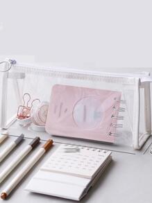 1pc 学生文具收纳 PVC透明包 Ins 风格化妆包 透明拉链考试铅笔袋 透明色 - 無色 - 查看 4