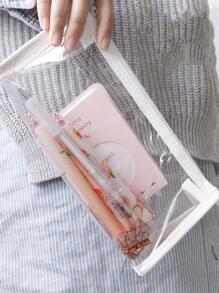 1pc 学生文具收纳 PVC透明包 Ins 风格化妆包 透明拉链考试铅笔袋 透明色 - 無色 - 查看 3