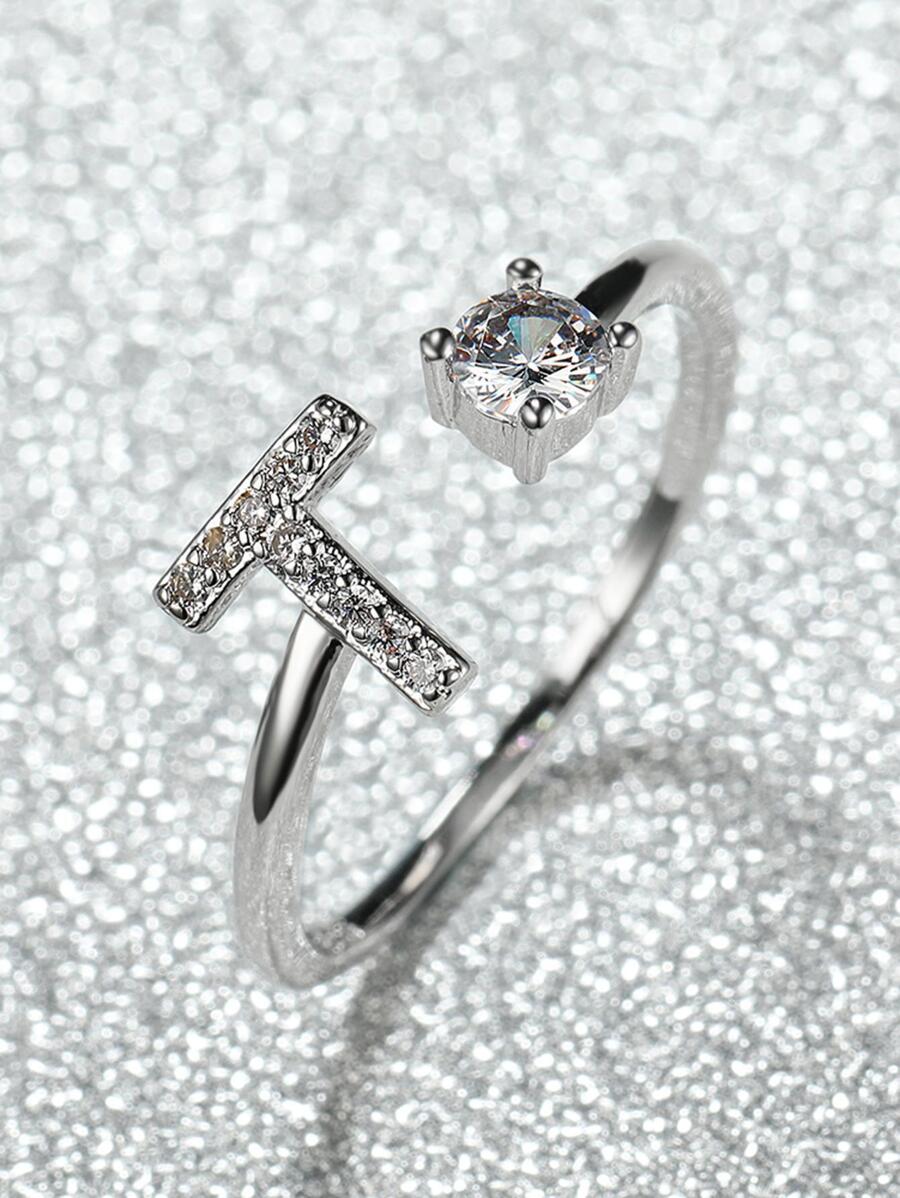 Nhẫn Nữ Thiết Kế Chữ Cái Màu Bạc Sang Trọng & Tinh Tế, Quà Tặng Sang Trọng Cho Bạn Gái - Bạc - Xem 1