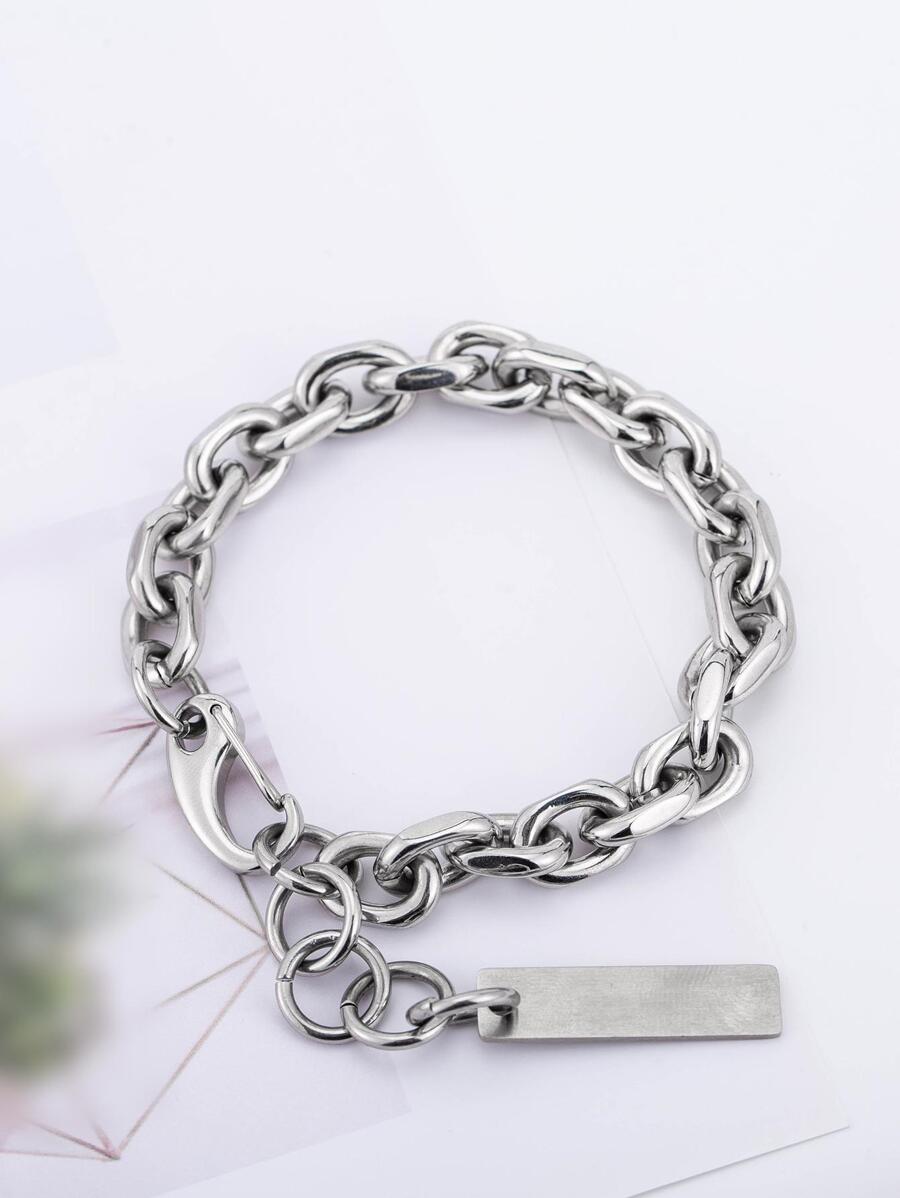 1入組嘻哈風格不銹鋼&銀灰色的厚手鏈適合男士,日常通勤配件