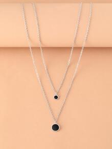 Aomogo Edelstahl Halsketten mit schwarzen Acryl-Scheiben Anhängern, Kette Choker, koreanische Mode Mehrschicht Halsketten als Schmuckgeschenke für Frauen - Silber - Übersicht 1