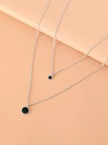 Aomogo Edelstahl Halsketten mit schwarzen Acryl-Scheiben Anhängern, Kette Choker, koreanische Mode Mehrschicht Halsketten als Schmuckgeschenke für Frauen - Silber - Übersicht 2