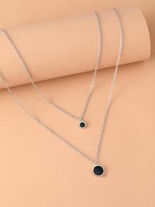 Aomogo Edelstahl Halsketten mit schwarzen Acryl-Scheiben Anhängern, Kette Choker, koreanische Mode Mehrschicht Halsketten als Schmuckgeschenke für Frauen - Silber - Übersicht 3
