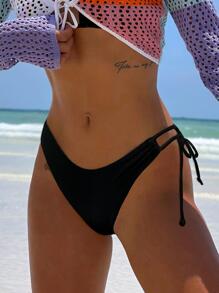 Solid Tie Side Bikini Bottom Summer - Black - View 1