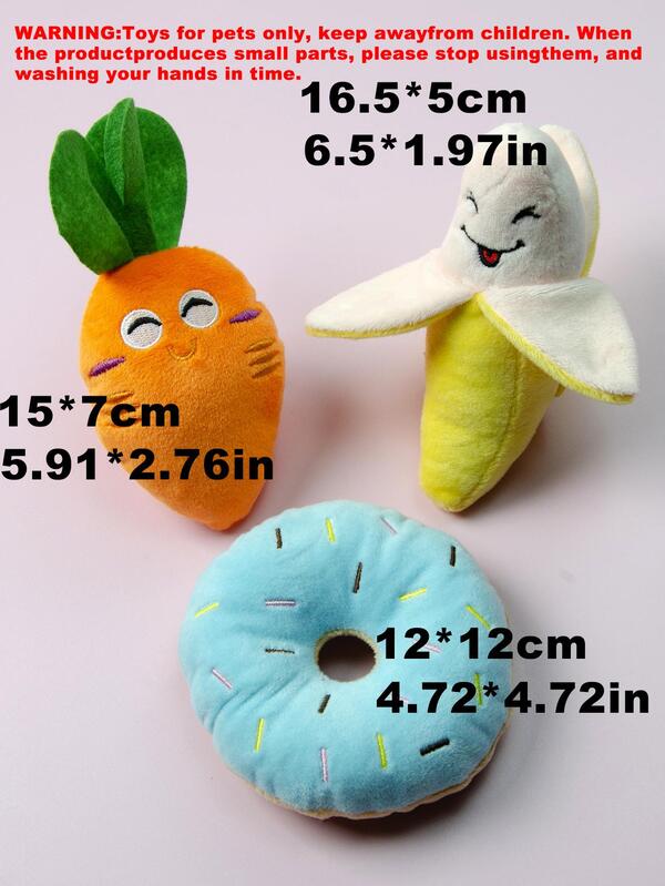 3pcs plush bananas, carrots, donuts, smiling faces, pet sound toys