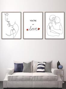 3pcs Abstract Line Art Canvas Painting Without Frame For Bedroom Wall Decor - Multicolor - View 1