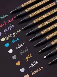 10pcs Metallic Color Markers, Water-Based Colored Pens For DIY Scrapbooking, School & Office Supplies, Art Painting, 24 Assorted Colors, Middle East-Saudi Arabia And USA - Multicolor - View 2