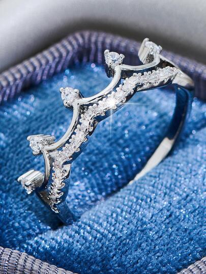 1 قطعة خاتم تاج من الزركونيا بطراز أوروبي وأمريكي عصري وشامل للنساء، هدية ليوم الحب، أم، عيد الأم، عيد الميلاد، الحفلات