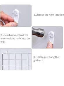 1pc White Grid Photo Wall Wire Grid Panel Picture Display Iron Decorative Rack Photograph Wall Ins Display Photo Wall 12x12 Inches,Home Decor ,Room Decor,Wall Decor Gifts Birthday Graduation - White - View 5