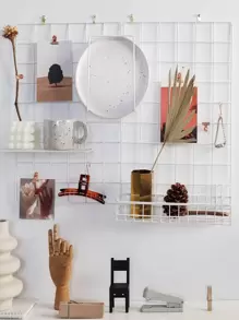 1pc White Grid Photo Wall Wire Grid Panel Picture Display Iron Decorative Rack Photograph Wall Ins Display Photo Wall 12x12 Inches,Home Decor ,Room Decor,Wall Decor Gifts Birthday Graduation - White - View 4