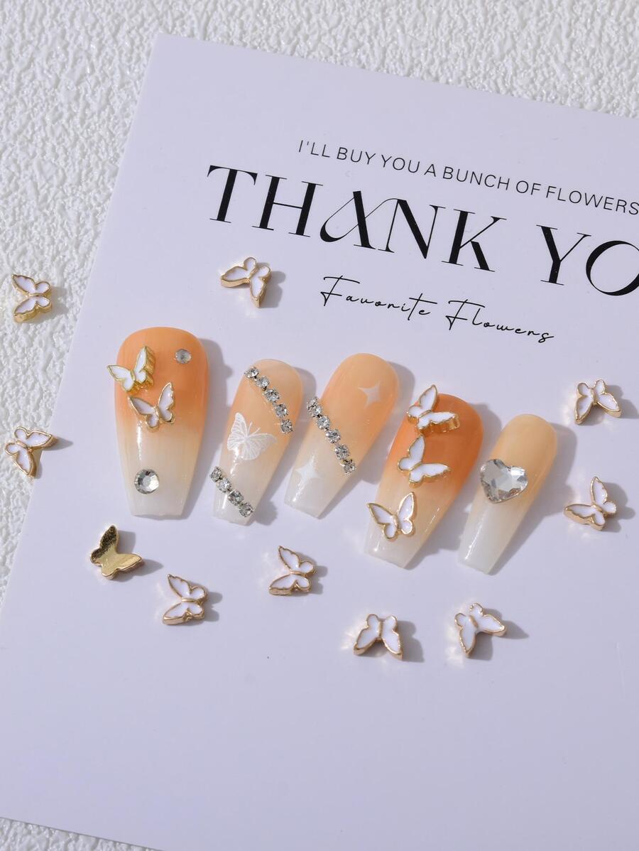 10Pcs White Butterfly Shaped Zinc Alloy Decorations Diy Nail Charms Nail Gems Nail Supplies Nails