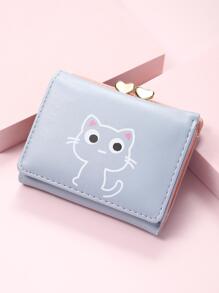 High Quality Girl Iron Frame Wallet, Cartoon Cat Short Purse - Baby Blue - View 3