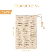 5入組帶抽繩肥皂袋，去角質網狀肥皂袋，天然纖維肥皂袋肥皂，劍麻肥皂袋肥皂節省劑，用於碎屑，起泡，肥皂，去角質，按摩，沐浴 - 杏色 - 查看 3