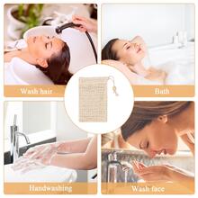 5入組帶抽繩肥皂袋，去角質網狀肥皂袋，天然纖維肥皂袋肥皂，劍麻肥皂袋肥皂節省劑，用於碎屑，起泡，肥皂，去角質，按摩，沐浴 - 杏色 - 查看 4