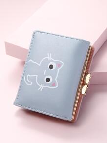 High Quality Girl Iron Frame Wallet, Cartoon Cat Short Purse - Baby Blue - View 4