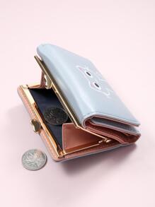 High Quality Girl Iron Frame Wallet, Cartoon Cat Short Purse - Baby Blue - View 7