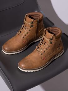 SHOESMALL Men's Fashionable High Top Work Boots Motorcycle Combat Ankle Dress Boots Casual Boots For Men Valentine's Day Date Shoes - màu nâu - Xem 2