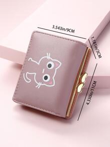 High Quality Girl Iron Frame Wallet, Cartoon Cat Short Purse - Mauve Purple - View 8