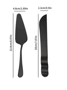 2pcs Black Solid Color Stainless Steel Cake Shovel & Dessert Knife Back To School - Black - View 2