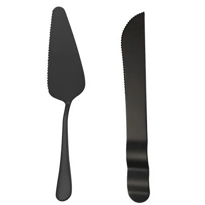 2入組黑色素色不銹鋼蛋糕鏟&甜品刀