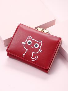 High Quality Girl Iron Frame Wallet, Cartoon Cat Short Purse - Red - View 3
