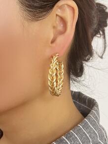 1对女士时尚个性流行欧美风编织扭纹金色耳环 - 金黃色 - 查看 1