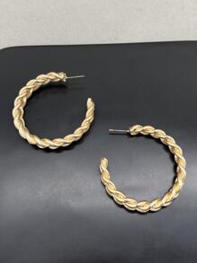 1对女士时尚个性流行欧美风编织扭纹金色耳环 - 金黃色 - 查看 2