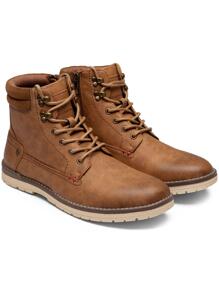 SHOESMALL Men's Fashionable High Top Work Boots Motorcycle Combat Ankle Dress Boots Casual Boots For Men Valentine's Day Date Shoes - màu nâu - Xem 6