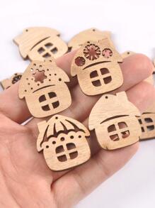 50入組3*3cm木製房屋形聖誕擺飾吊墜,隨機混搭中空木工藝品,適用於diy工藝