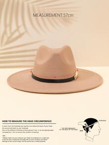 Leaf Decor Fedora Hat - Beige - View 5