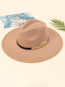 Leaf Decor Fedora Hat - Beige - View 2