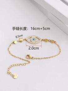 1入組多色歐美風格全水鑽眼形油滴吊墜不銹鋼女士手鍊 - 金色 - 查看 4