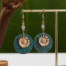 波西米亚向日葵吊坠耳环创意时尚复古婚礼和订婚吊坠耳环女士珠宝礼物情人节、妈妈、母亲、母亲节、礼物 - 墨綠色 - 查看 2