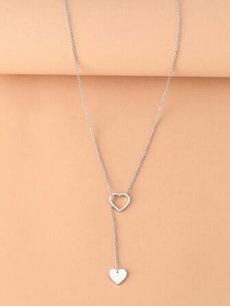 Aomogo 长款吊坠心形项链女士吊坠简约设计项链时尚不锈钢首饰派对礼物情人节、妈妈、母亲、母亲节、礼物