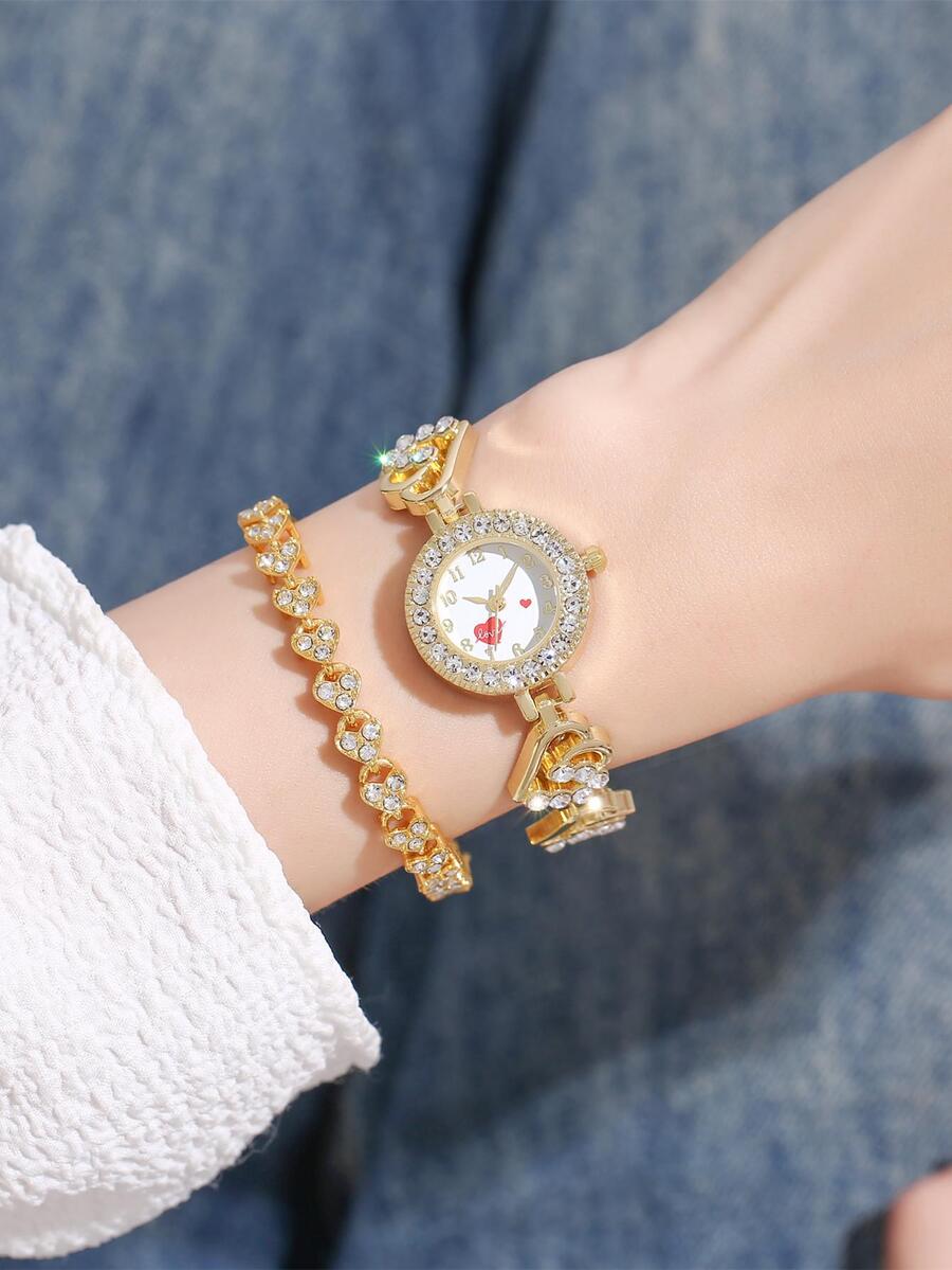 de moda dorado Reloj con pulsera Set adecuado para uso diario - Dorado - Ver 1