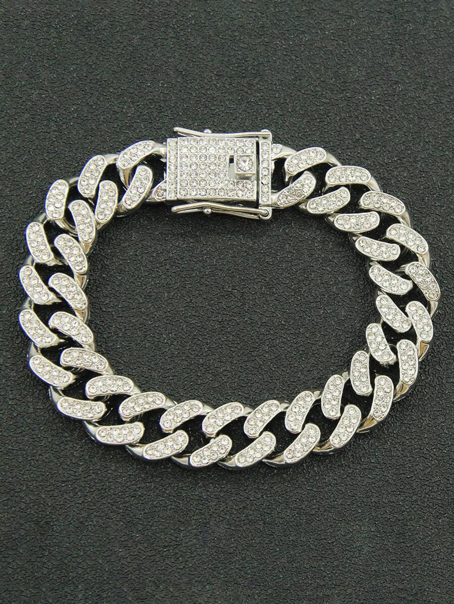 1 Máy Tính Hip Hop Hoàn Toàn Kim Cương Giả Trang Trí Nam Thoáng Mát Vòng Tay Dây Xích Phụ Kiện - Bạc - Xem 1