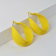 紋理質感圓耳環 - 黃色 - 查看 1