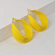 紋理質感圓耳環 - 黃色 - 查看 4