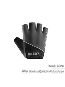 Letter Graphic Fingerless Sports Gloves - Black - View 3