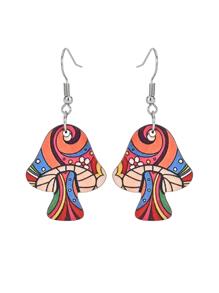 1對彩色蘑菇形狀木頭耳環 - 彩色 - 查看 4