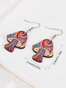 1對彩色蘑菇形狀木頭耳環 - 彩色 - 查看 3
