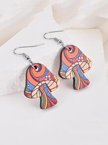1對彩色蘑菇形狀木頭耳環 - 彩色 - 查看 2